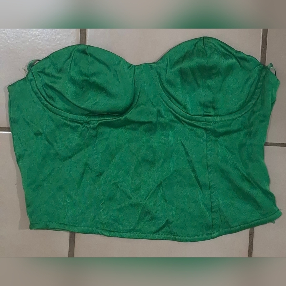 Zara Structured Bustier Crop Top – Emerald Green (S)